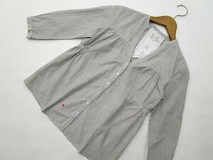 美品 カリアング KariAng 七分袖 シャツ S ホワイト×グレー ストライプ柄 【メール便可】