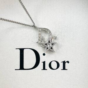 美品 クリスチャン ディオール Christian Dior ネックレス ペンダント ラインストーン スター 星 シルバー アンティーク ヴィンテージ 刻印