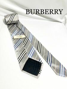 バーバリー ロンドン Burberry ネクタイ　シルバー系　ストライプ レジメンタル柄　送料185円（追跡付）〜　ブランドネクタイ