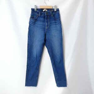 美品 YANUK ヤヌーク lady カットオフ ストレッチ ジッパーフライ テーパード スキニーデニムパンツ ジーンズ W24 ブルー 303 ◆