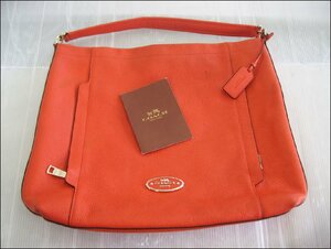 Bana8◆COACH コーチ レザー 大きめ ハンドバッグ 肩掛けok オレンジ