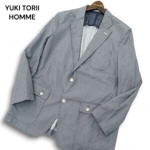 YUKI TORII HOMME ユキトリイ オム 通年 背抜き★ ストライプ カジュアル アンコン ジャケット Sz.Wide-L メンズ ネイビー　A5T00228_1#O