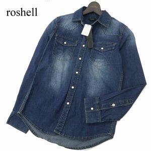 【新品 未使用】 roshell ロシェル 通年 USED加工★ 長袖 ストレッチ ウエスタン デニム シャツ Sz.S　メンズ　C3T11777_C#C