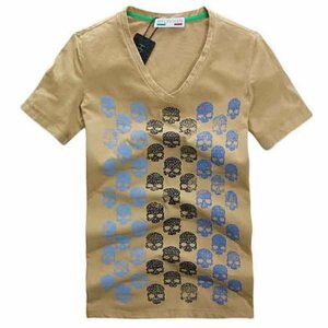 新品◆【格好いい】メンズ100％コットン半袖ＴシャツHYDROGENハイドロゲンVネックトップス黄色XL