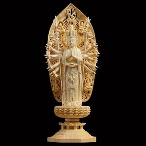 極上品★ 仏教美術 千手観音菩薩 精密彫刻 仏像 手彫り 木彫仏像 仏師手仕上げ品