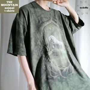 USA製 00s THE MOUNTAIN ザマウンテン アニマルプリントTシャツ 馬 ホース タイダイ グリーン 緑 メンズ 3XL ビッグサイズ 古着 1512