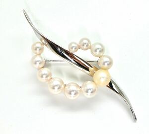 1円〜!!MIKIMOTO(ミキモト)▼K18 アコヤ本真珠ブローチ▼N 約7.9g パール pearl broach jewelry ジュエリー EE6/EE8 S465