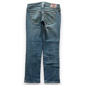 USA製 TRUE RELIGION トゥルーレリジョン KATE ストレッチ デニム パンツ USED加工 ジーンズ ジーパン レディース 24 ライトブルー