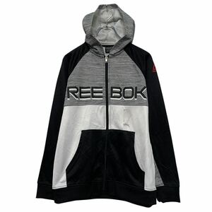 Reebok プリント スウェット パーカー リーボック L キッズ 150～ グレー ホワイト フルジップ ラグラン 古着卸 アメリカ仕入 a610-7294