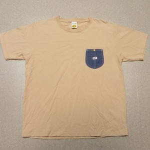 ★Lee リー★メンズ 半袖Tシャツ デニムポケット 綿100% ベージュ 38L★古着 即決★h