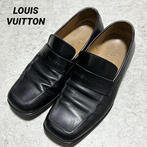 美品 LOUIS VUITTON レザー ローファー スクエアトゥ 黒