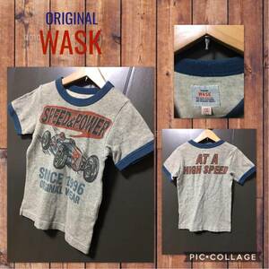 WASK/BeBe ワスク ORIGINAL 半袖 Tシャツ パイピング カレッジプリント アメカジ ビンテージ風 霜降り キッズ100cm 価格\4752税込 