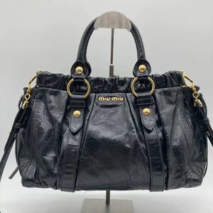 (B95)miumiu ミュウミュウ ハンドバッグ ショルダーバッグ 2way レザー ブラック レディース