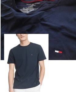 【既決USA】トミーヒルフィガー ★ TOMMY HILFIGER@完売胸元刺繍【TOMMY Flag】ロゴ入半袖Tシャツ【TH Logo Crew Short T-Shirt】 紺 @#S