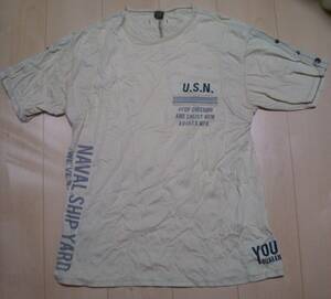 USED☆アヴィレックス AVIREX メンズ☆半袖Tシャツ☆ベージュ☆サイズXL☆綿100%