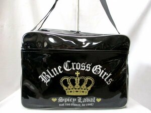 【O373】Blue Cross Girls/ブルークロスガールズ◇スポーツショルダーバッグ　BK　PVCエナメル　斜め掛け　W42.5cm