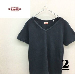 HZ7588★H.R.MARKET H刺繍Tシャツ★2★黒 ハリウッドランチマーケット