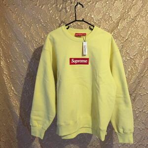 22FW Supreme Box Logo Crewneck Pale Yellow シュプリーム ボックスロゴ イエロー スウェット タグ付 未使用保管品 0309