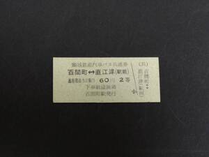 【頸城鉄道】百間町駅発行　百間町←→直江津（駅前）　B型　60円2等　無日付・未使用　 汽車バス共通券