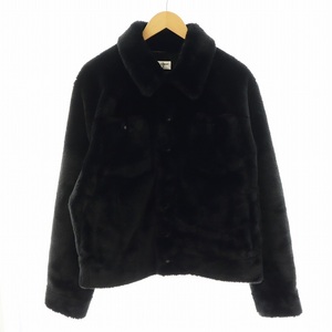 サンローラン パリ SAINT LAURENT PARIS ANIMAL FREE FUR SHORT JACKET フェイクファー ショート デニムジャケット アウター 50 L 黒