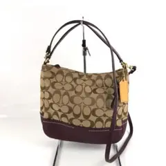 COACH コーチ シグネチャー ショルダーバッグ パープル ベージュ