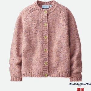 【新品・120・ピンク】ユニクロ×イネス キッズコレクション カラーネップ　カーディガン ざっくりニット 2018AW 110 130 115 125