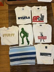 STUSSY ヴィンテージ Tee白(XL)×7枚セットでUSED ジャンク ステューシーオールドold setまとめて1円裏原古着レア紺タグ藤原ヒロシXXL非売