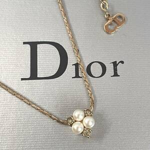 【極美品】 クリスチャン ディオール Christian Dior ネックレス フェイクパール ラインストーン CD レディース パーティー アクセサリー