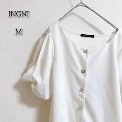 イング 【M】 トップス カットソー デザインスリーブ 半袖 レース 透け袖
