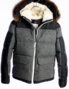 36万1900円　21AW　モンクレール ファー付 ツイード × ナイロン　ダウン　ジャケット　MONCLER 国内正規品 #A3