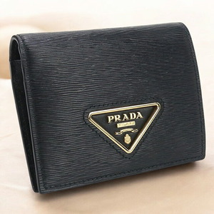 中古 プラダ 二折財布 レディース ブランド PRADA レザー財布 レザー PR86178 ブラック 財布