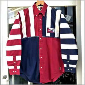 ★トミーヒルフィガー　美品　90s　ボタンダウン　長袖シャツ　size M　クレイジーパターン★検 ビンテージ ビッグシルエット ヒップホップ