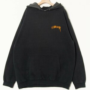 【1円スタート】STUSSY ステューシー 裏起毛スウェットパーカー フーディー 綿ポリエステル カジュアル ストリート 秋冬 ブラック 黒 S