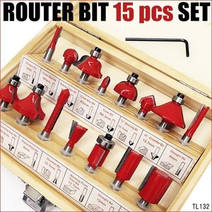 ルータービット 軸径6mm 15本セット 赤 トリマービット 木工 工具/18Э