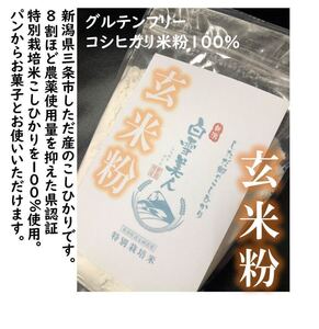 減農薬　新潟こしひかり玄米粉900g　令和6年　新潟県三条市しただ産　新潟県認証　特別栽培米コシヒカリ玄米100% グルテンフリー　送料無料