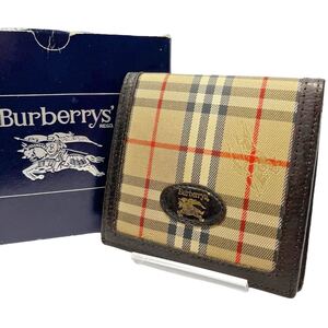 BURBERRY バーバリー 折り財布 ホースロゴ ノバチェック コインケース 札入れ 小銭入れ コンパクト レザー 革 キャンバス ブラウン 茶 