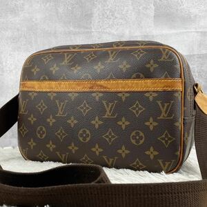 極美品 LOUIS VUITTON ルイヴィトン リポーター PM モノグラム ショルダーバッグ クロスボディ 斜めがけ 肩掛け ヌメ革 PVC レザー 茶