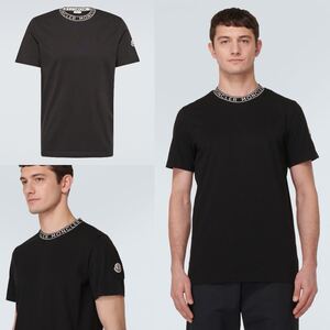 MONCLER (モンクレール) 襟ロゴ クルーネック 半袖 Tシャツ ブラック 定価40,700円 メンズXL