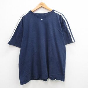 XL/古着 アディダス adidas 半袖 ビンテージ Tシャツ メンズ 00s ワンポイントロゴ 紺他 ネイビー 3本ライン 24jun28 中古