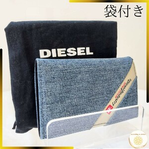 美品 diesel ディーゼル インダストリ デニム キーケース 6連 メンズ リング カード入れあり 袋付き 小物 DIESEL Industry