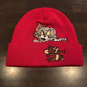 美品!レア Supreme 16SS Tom＆Jerry Beanie シュプリーム トムとジェリー ビーニー ニットキャップ 赤レッド 