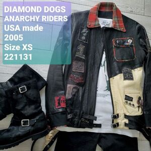 DIAMOND DOGS ダイアモンドドッグス■良品 2005年 USA製 アナーキー ライダースジャケット XS 一点物 羊革 リメイク USED加工 定価25万以上