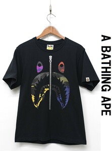 R-K382/A BATHING APE BAPE 半袖Tシャツ シャーク カモフラ クルーネック S 黒