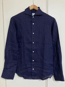 SHIPSシップスのALBINIアルビニ社製麻リネン100%長袖シャツ　送料無料　ネイビー　紺　Sサイズ