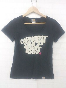 ◇ Carhartt ロゴ 半袖 Tシャツ カットソー サイズ S バスト80cm 身長154～162cm ブラック ベージュ レディース P