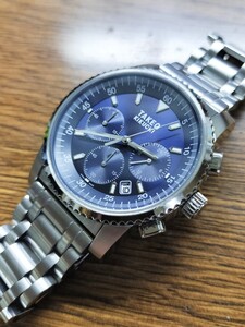 送料無料 動品 タケオキクチ 40mm クロノグラフ ブルー メンズ 腕時計 青 takeo kikuchi mens watch