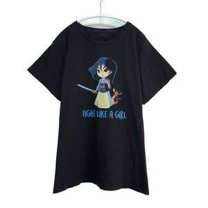 【980円スタート】USA 古着 半袖 Tシャツ ディズニー Disney ムーラン 映画 プリント ブラック コットン 古着卸 BA0401