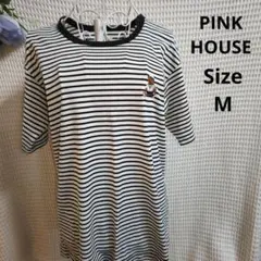 【オシャレ☆PINK HOUSE】黒　白　ボーダー　熊　Tシャツ サイズM