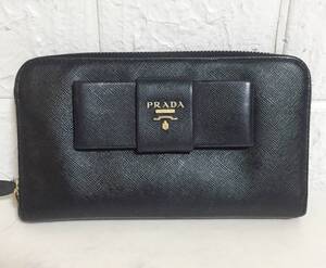 no28647 PRADA プラダ イタリア製 レザー ラウンドファスナー 長財布 ウォレット