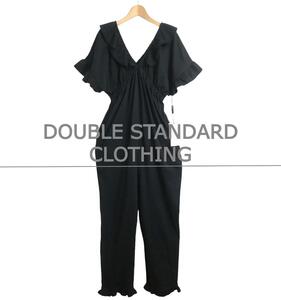 未使用 DOUBLE STANDARD CLOTHING ダブルスタンダードクロージング サイズ38 フリルシャーリングロンパース サロペット オールインワン 黒